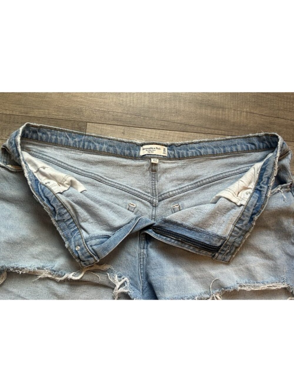 Abercrombie & Fitch Jorts Short Curve Love 35/20 Sparkle Fringe Denim Shorts Y2K - Picture 8 of 14